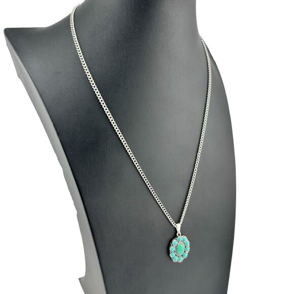 Chaps Faux Turquoise Southwest Style Oval Silver Tone Pendant 18" Necklace - Picture 3 of 5